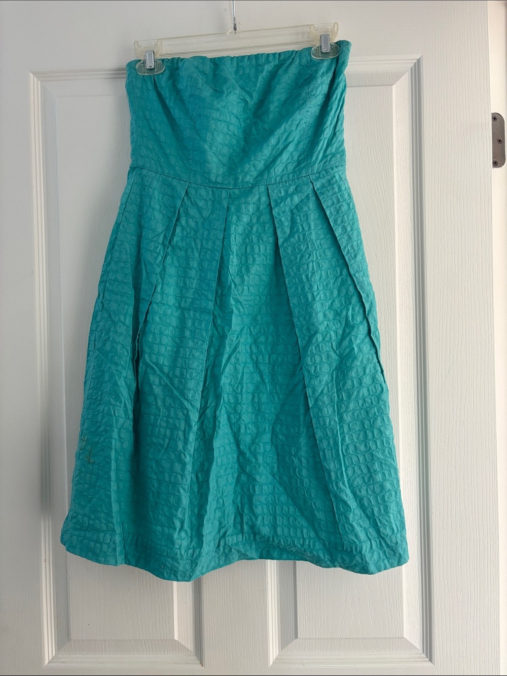 J. Crew 100% Cotton Strapless Teal A-Line Dress Sz 0